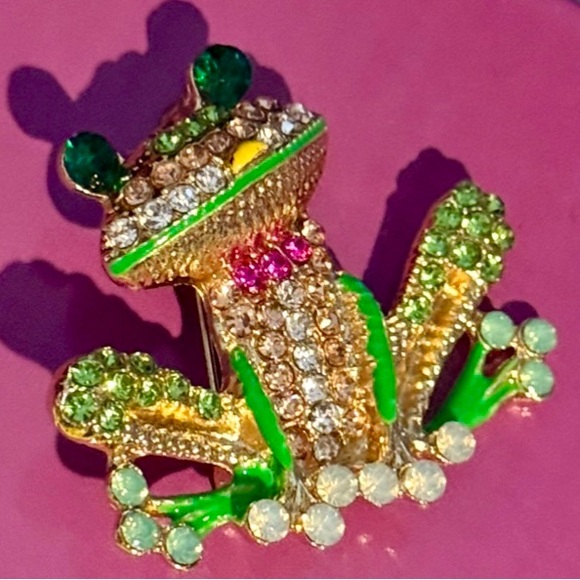 Sparkling Frog Brooch with Rhinestones New - Picture 3 of 9